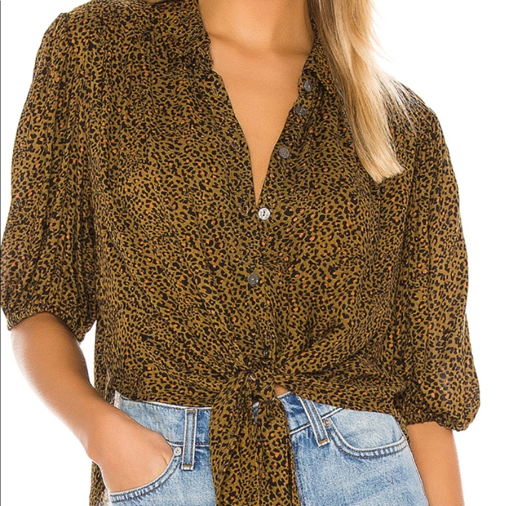 Free People Cheetah Tie-front Shirt